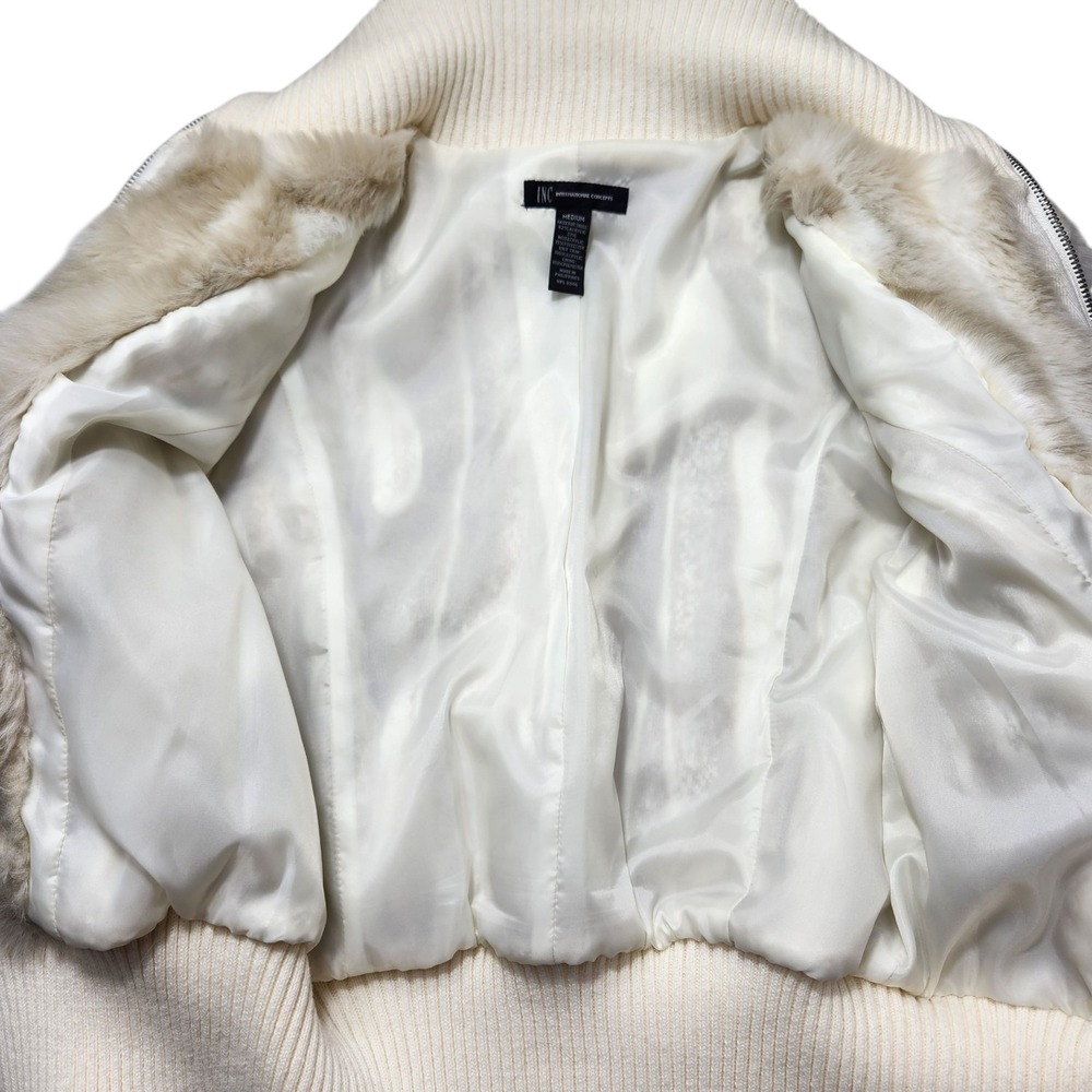 Vintage I.N.C. International Concepts Womens Medium White Faux Fur Glam Feminine - Picture 5 of 10